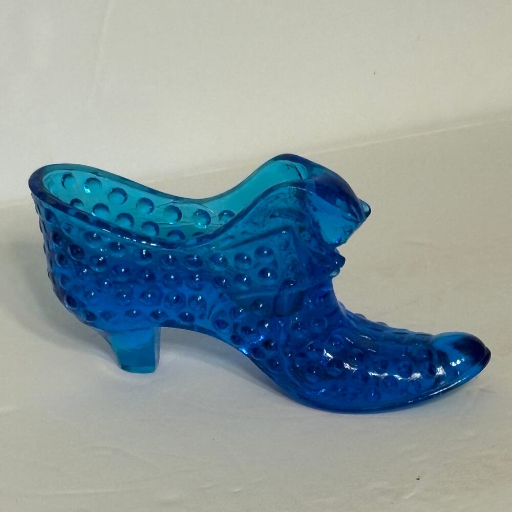 Vintage Fenton Glass Shoe Cobalt Blue Hobnail Cat Head Slipper Art Glass Panther